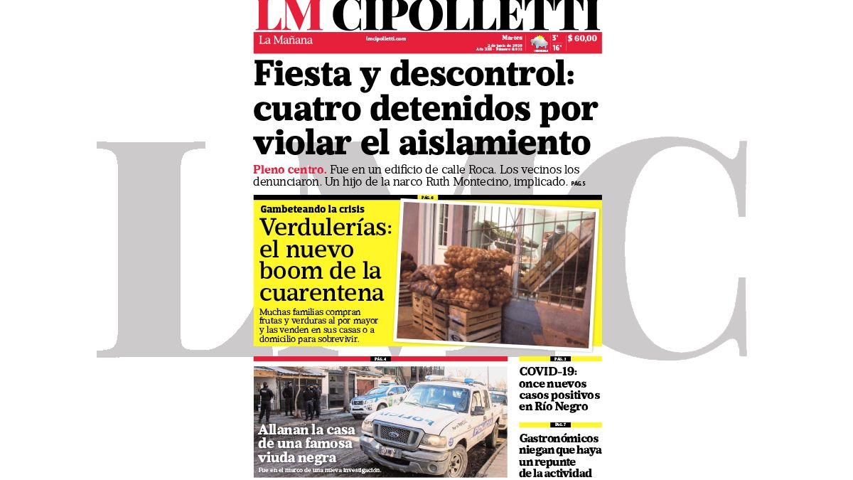 La edición impresa de LM Cipolletti de hoy