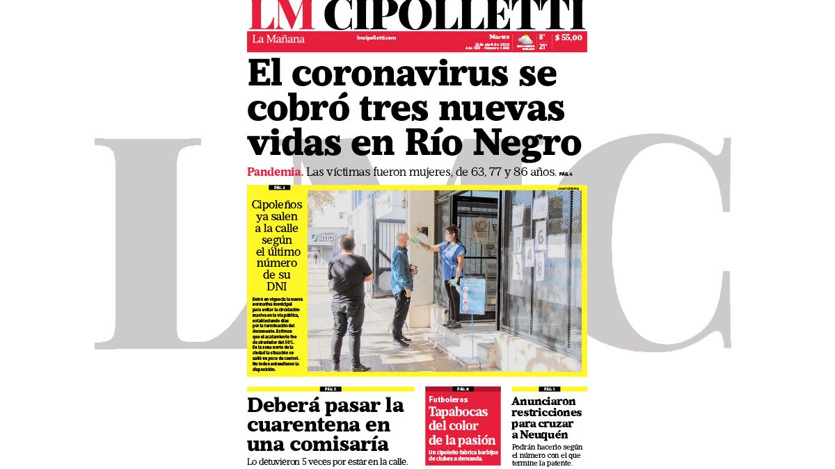 La edición impresa de LM Cipolletti de hoy