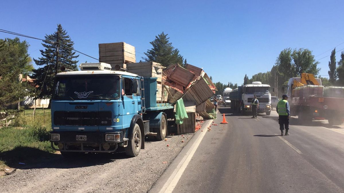 Un camión perdió la carga y tiró manzanas en la ruta