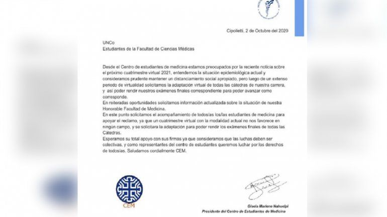 Estudiantes de Medicina piden la adaptación virtual de todas las cátedras