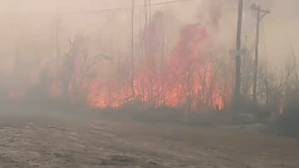 Los fuertes vientos complican la tarea de combate del incendio.