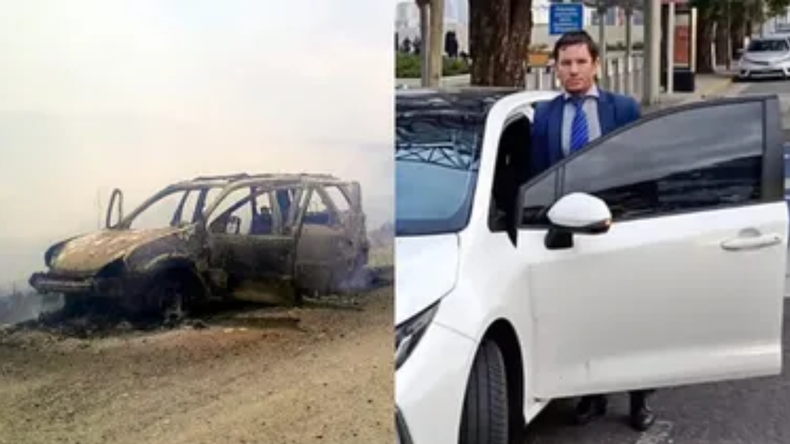 El chofer de la app que está desaparecido. El auto apareció incendiado.