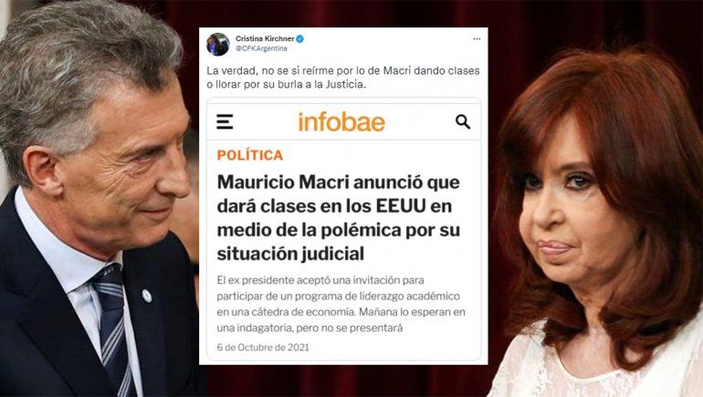 El picante tuit de Cristina contra Macri: No se si reír o llorar
