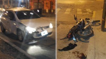 un herido en un choque entre un auto y una moto: uno cruzo en rojo