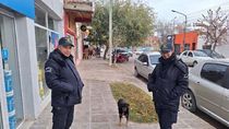 Rosita, en una salida rutinaria de este viernes con dos efectivos policiales. Perra guardiana si las hay.