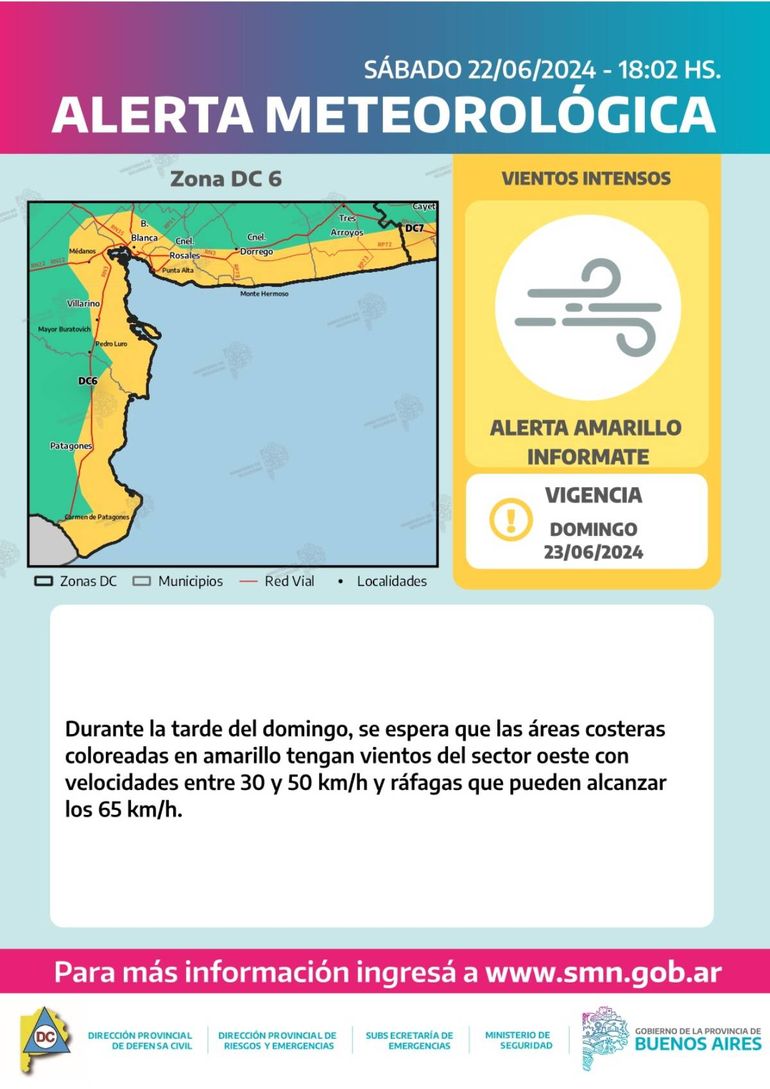 Alerta amarilla por ráfagas de viento: cuáles son las zonas afectadas