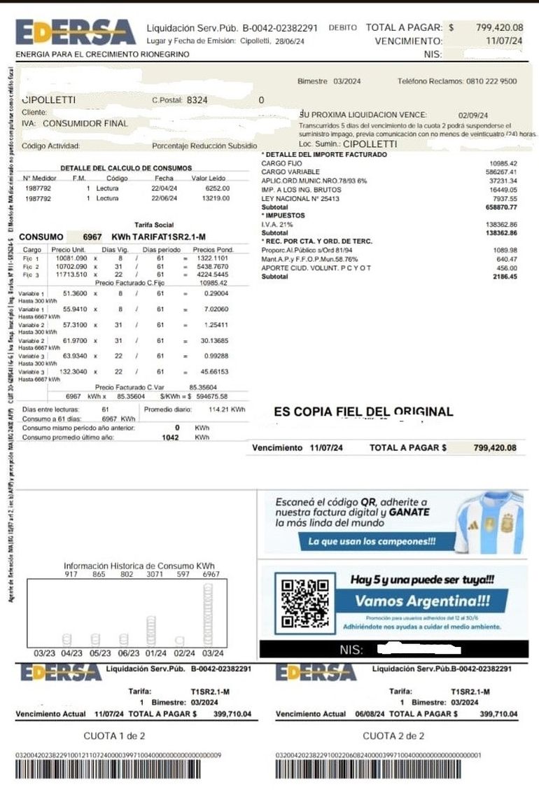 La factura que le llegó a una vecina del Barrio Obrero alcanzó un monto que no dejó de sorprender y de angustiar a la comunidad.