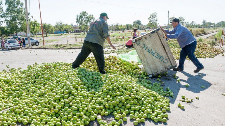 Tiraron 60 mil kilos de peras a las vías
