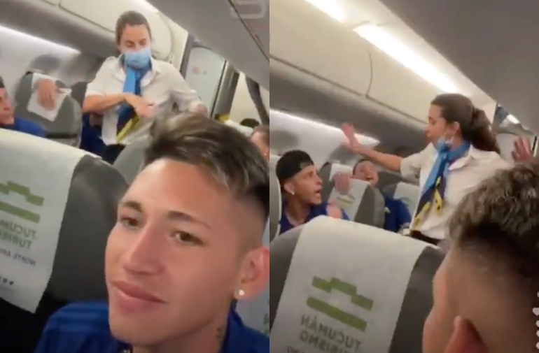 En pleno festejo de Boca en el avión una azafata retó a los jugadores