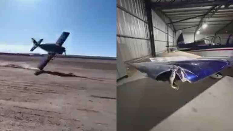 Así quedó la avioneta que rozó el suelo en medio del Show Aéreo de Allen