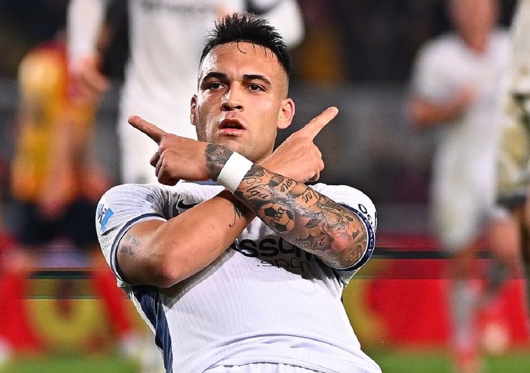 Lautaro Martínez festeja su golazo para Inter contra Lecce en Italia.&nbsp;