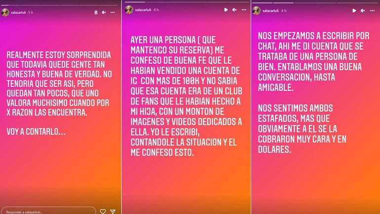 Luli Salazar denunció que fue estafada en Instagram