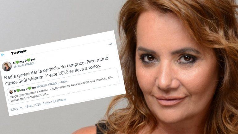 Papelón y repudio: Nancy Pazos anunció la muerte de Menem y borró el tuit