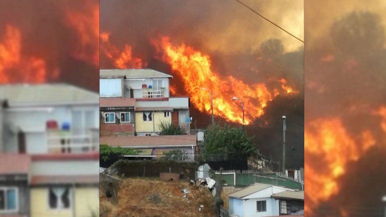 El terrible incendio forestal que ya arrasó con 100 hectáreas y 120 casas en Valparaíso