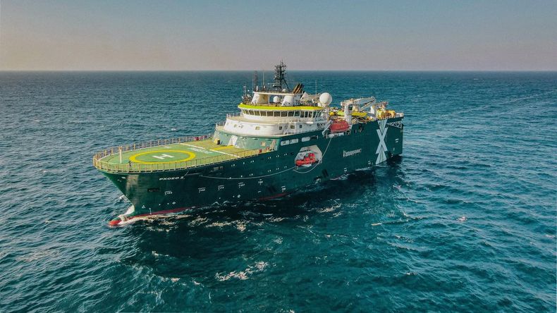El buque Pxgeo 2 es el encargado de realizar la exploración offshore en los bloques CAN 107 y CAN 109.                   .