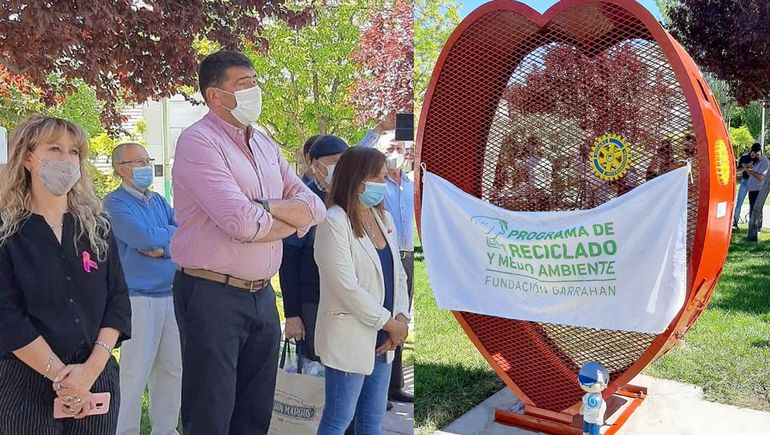 El corazón gigante para llenar de tapitas ya se instaló en Cipolletti