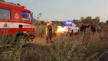 Personal de bomberos y policía concurrió al lugar para rescatar el cadáver colgado de un árbol.&nbsp;