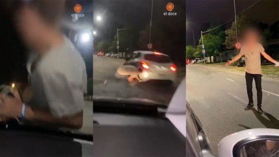 Llevaban a su amigo en el capó del auto y casi es atropellado