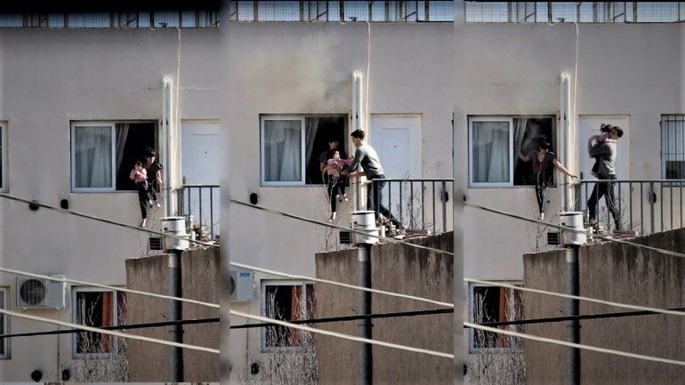 Un cipoleño trepó para rescatar a una mujer y una bebé de un departamento en llamas