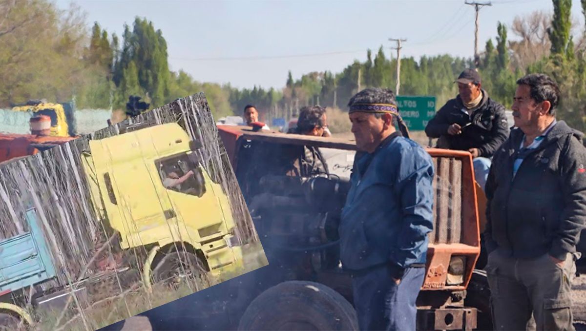 Los productores cortan la ruta en reclamo de medidas para la fruticultura.