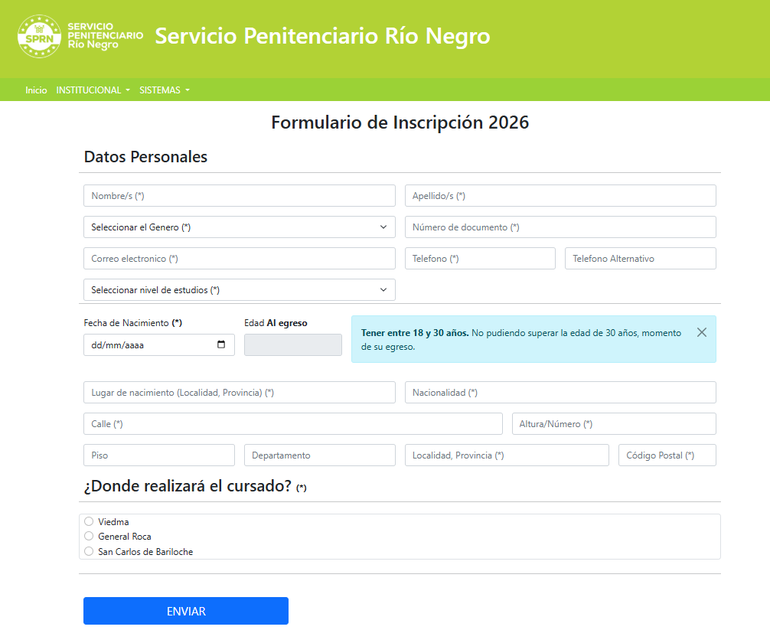 Formulario de inscripción para el curso 2026.