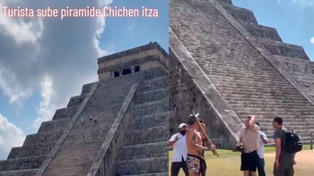 golpean con un palo en la cabeza a un turista por subir a la piramide de chichen itza