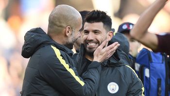 Pep Guardiola y el Kun Agüero.