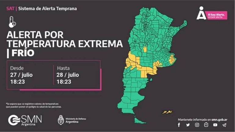Alerta por frío extremo, tormentas y nevadas en 12 provincias: las zonas afectadas