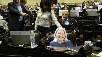 una rionegrina llevo gigantografia de carrio y la sento en su banca una rionegrina llevo gigantografia de carrio y la sento en su banca