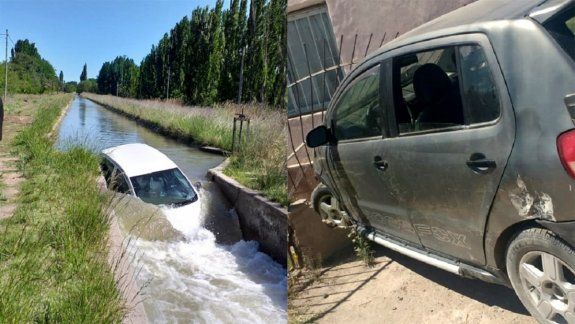 Un auto terminó dentro de un canal y otro