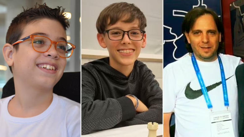 Los tres argentinos que competirán en el mundial de ajedréz: Faustino Oro, Ilan Schnaider y Pablo Zarnicki. (Fotos: Infobae).