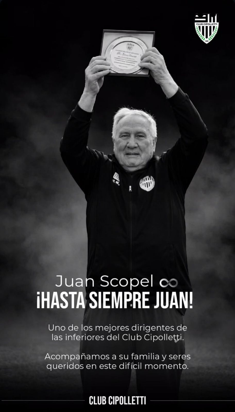 La historia que subió el Club Cipolletti para despedir a Juan Scopel. 