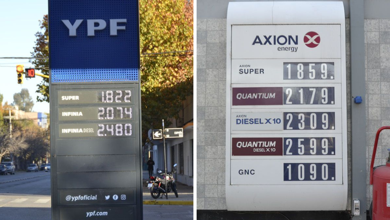 Precios combustibles, estaciones YPF y Axion 14 de mayo 2026.