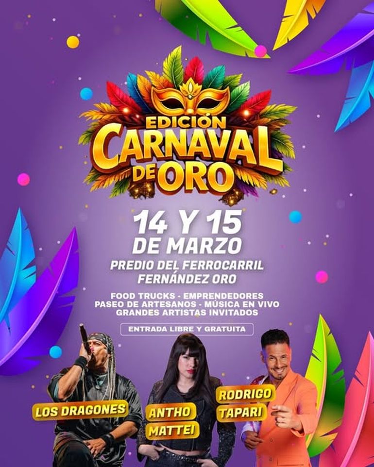 La grilla de artistas cuenta con la presentación de Rodrigo Tapari y la banda Los Dragones. 