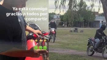 Entre la familia y la policía local, lograron recuperar la moto. Entre la familia y la policía local, lograron recuperar la moto.