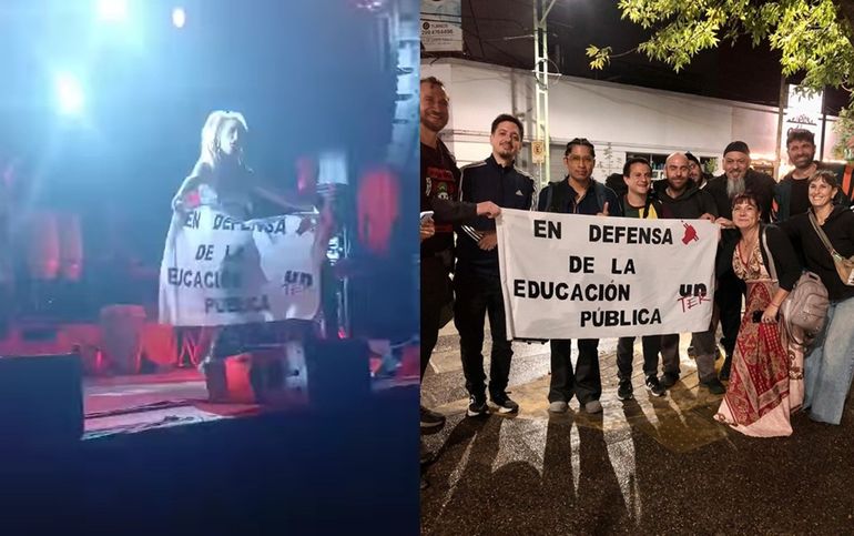 Docentes de Unter Cipolletti llevaron su reclamo al recital de la banda que se realizó en el Círculo Italiano.