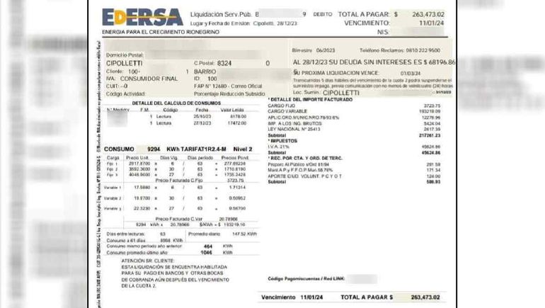 La empresa Edersa aseguró que las boletas muy caras se dan en barrios sin gas