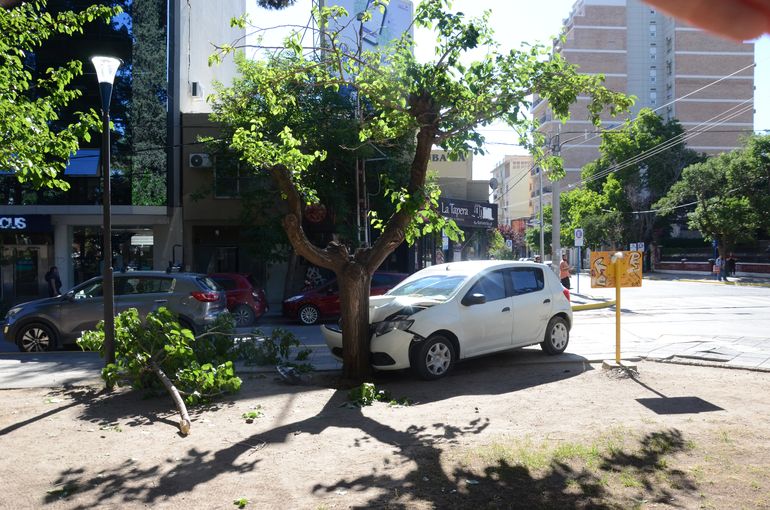 Una camioneta chocó a un auto que terminó contra un árbol.