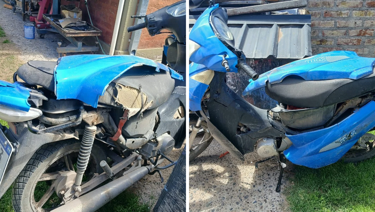 La moto sufrió roturas tras ser embestido. La moto sufrió roturas tras ser embestido.