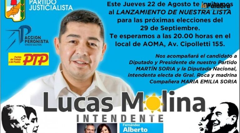 Molina fue concejal durante cuatro años y también fue candidato a intendente de Cinco Saltos.