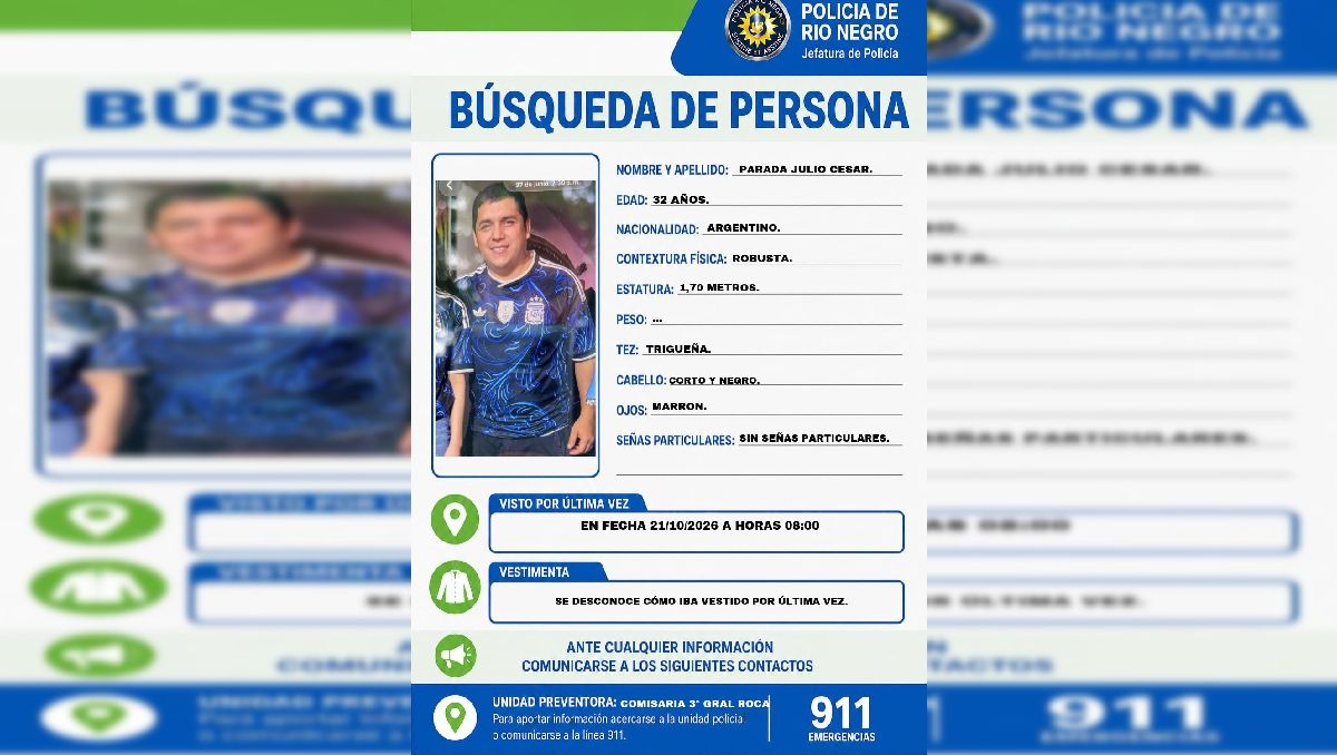 Desesperada búsqueda de un policia de 32 años en Roca y toda la región.