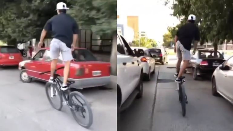 Se filmó surfeando en la bicicleta y se hizo viral