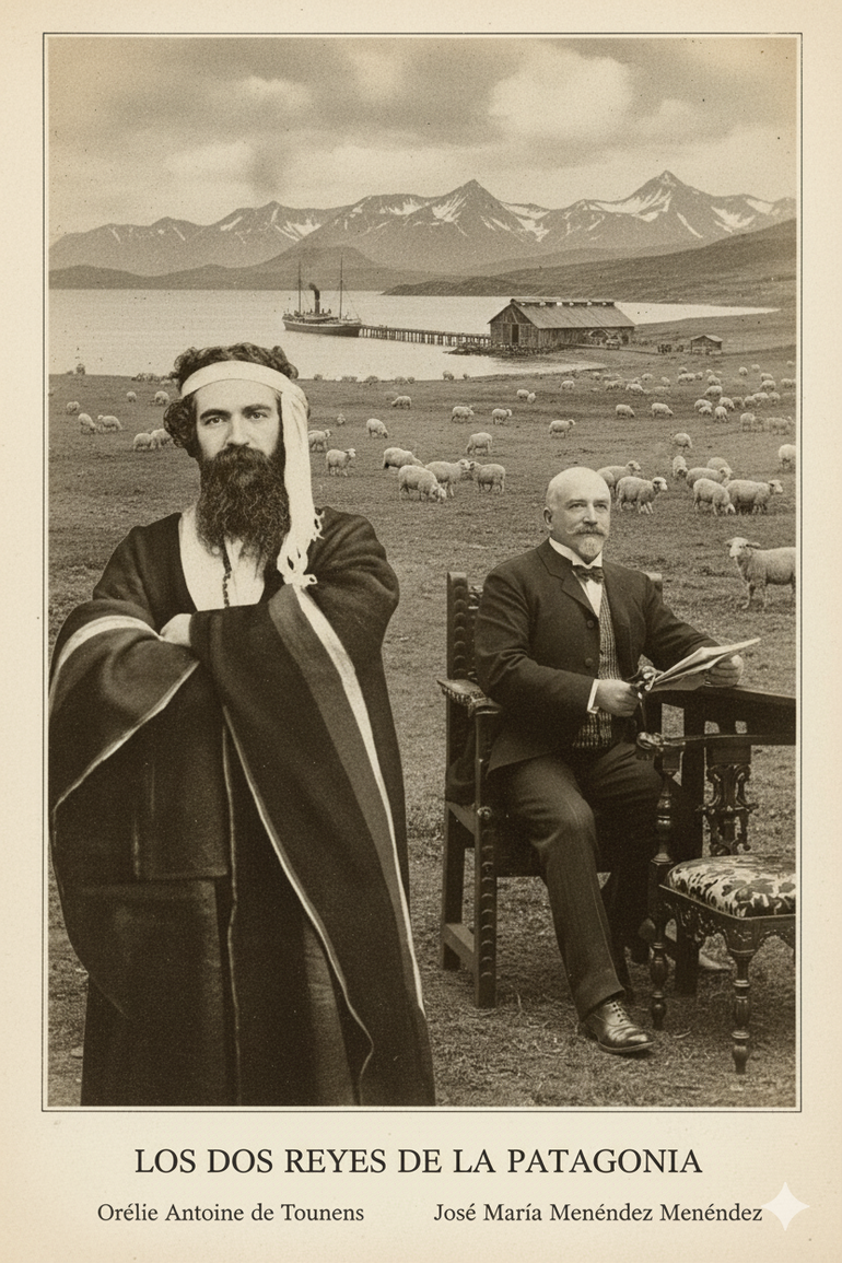 Los dos reyes de la Patagonia: el aventurero Orélie Antoine de Tounens y el poderoso empresario José Menéndez. Foto: montaje Gemini