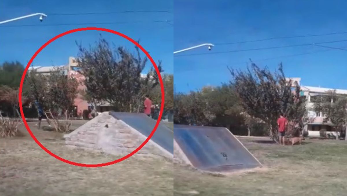 Jóvenes apedreaban una cámara de seguridad y quedó todo grabado