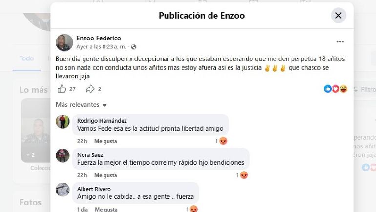 El condenado por un asesinato en Cinco Saltos, desde las redes, se burl&oacute; de la condena.