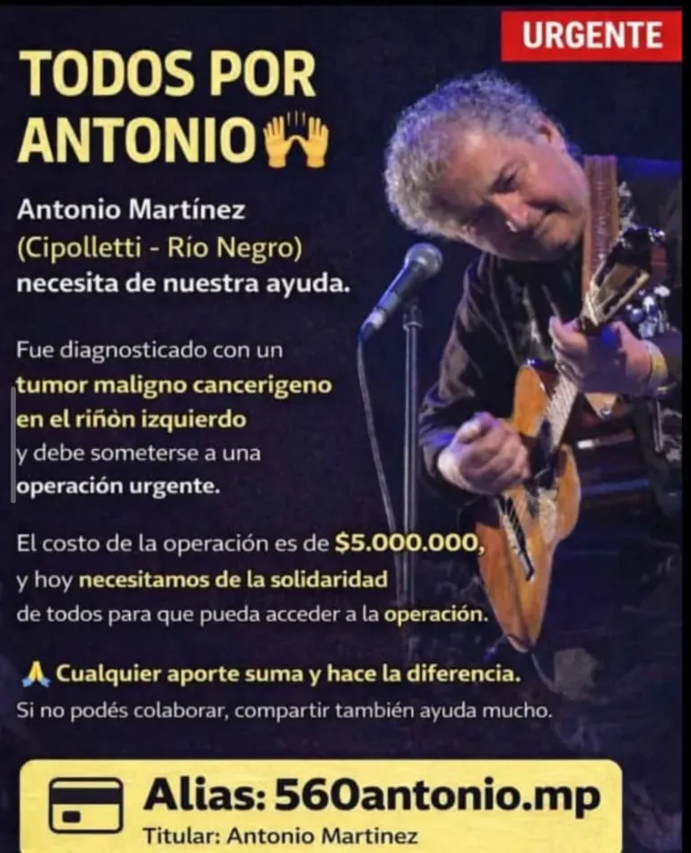 El músico logró reunir los 5 millones de pesos necesarios para la operación. El músico logró reunir los 5 millones de pesos necesarios para la operación.