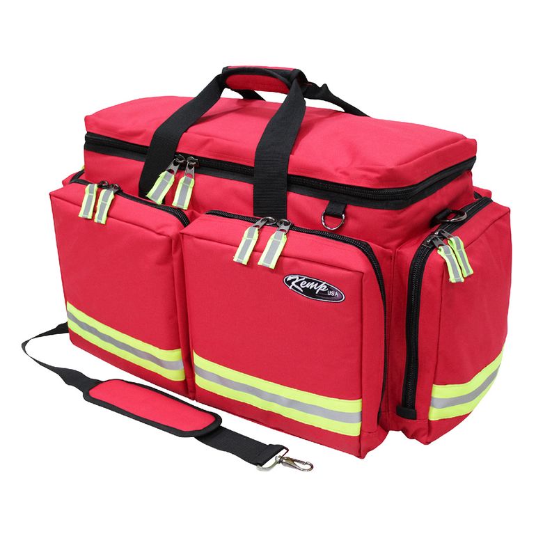 Imagen ilustrativa del bolso de trauma extraviado, el de los Bomberos Voluntarios de Allen es de color naranja. 