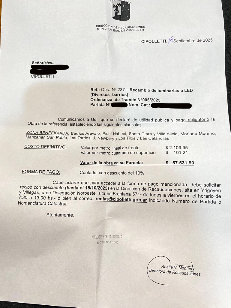 Las notificaciones que reciben los vecinos, detalla el monto a pagar. Las notificaciones que reciben los vecinos, detalla el monto a pagar.