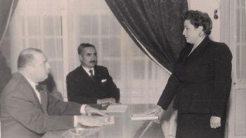 Dominga Cicirillo con el Ingeniero Alonso y Alfredo De Martín.