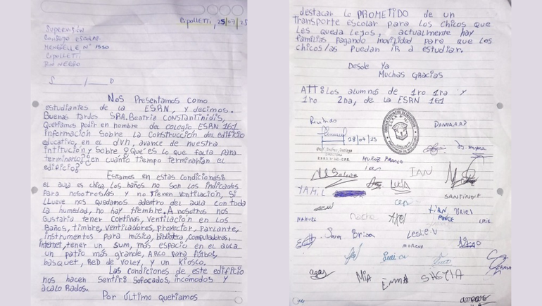 Los alumnos enviaron notas a los representantes de educación, para alertar la situación. No obtuvieron respuestas.